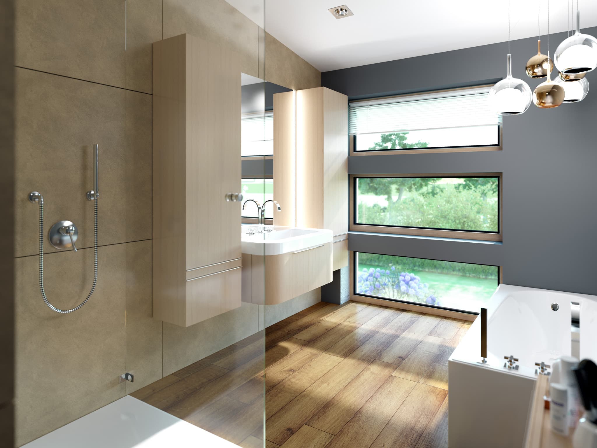 Badezimmer Ideen - Inneneinrichtung Fertighaus SOLUTION 204 V8 von Living Haus - HausbauDirekt.de