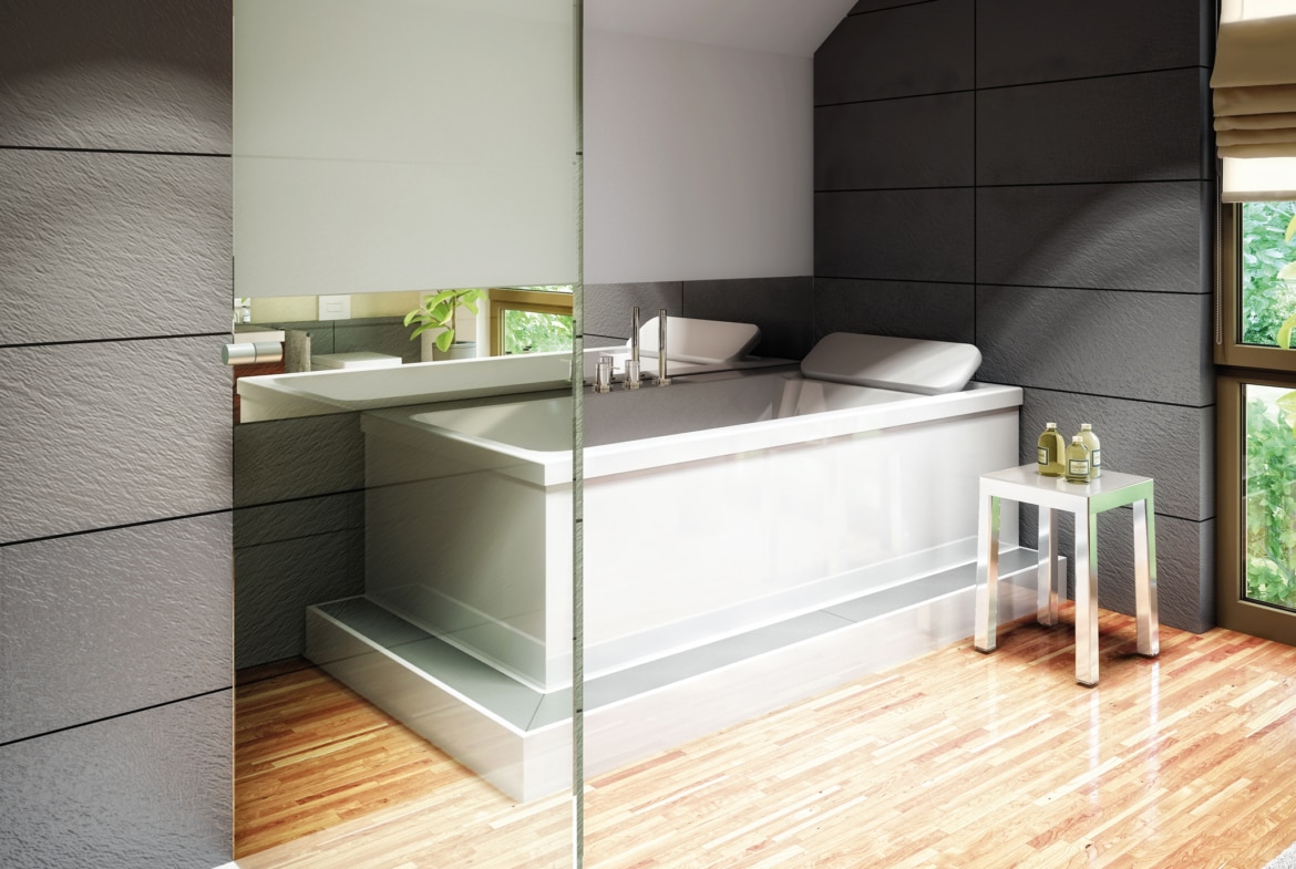 Badezimmer - Einrichtung Ideen Fertighaus Living Haus SUNSHINE 136 V6 - HausbauDirekt.de