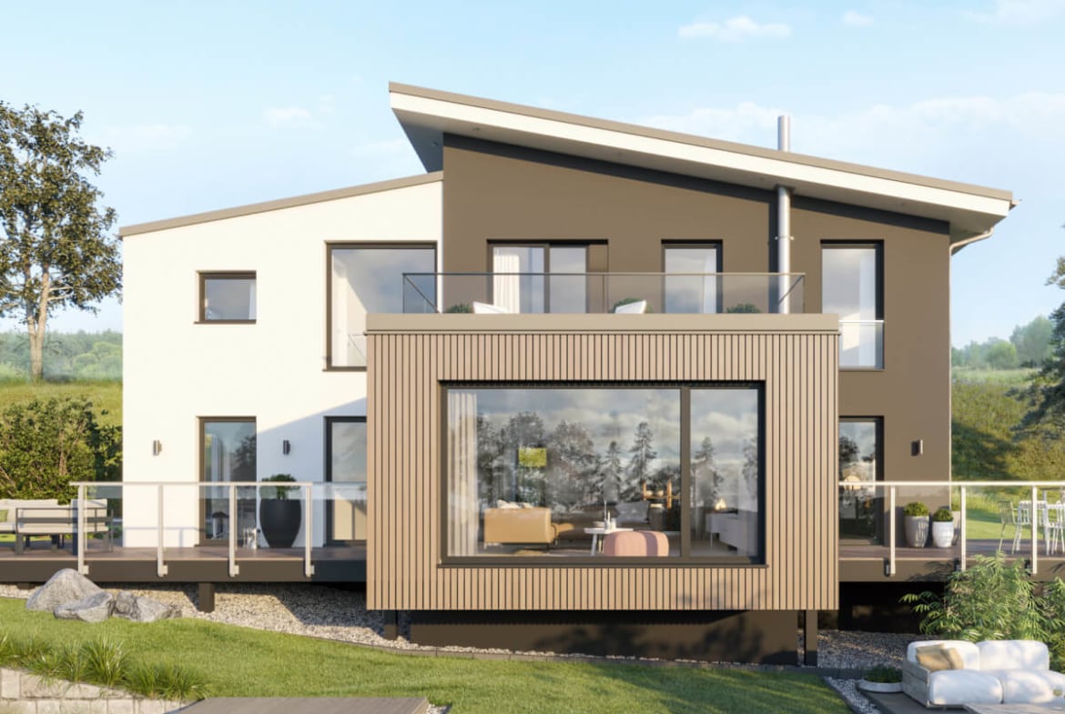 Einfamilienhaus modern mit versetztem Satteldach, Galerie & Erker, 5 Zimmer Grundriss, 200 qm - Fertighaus Bien-Zenker CONCEPT-M 170 Villingen-Schwenningen - HausbauDirekt.de