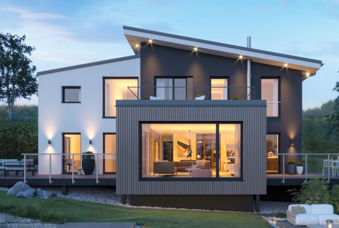 Modernes Haus mit versetztem Pultdach, Galerie & Erker, 5 Zimmer Grundriss, 200 qm - Fertighaus Bien-Zenker CONCEPT-M 170 Villingen-Schwenningen - HausbauDirekt.de