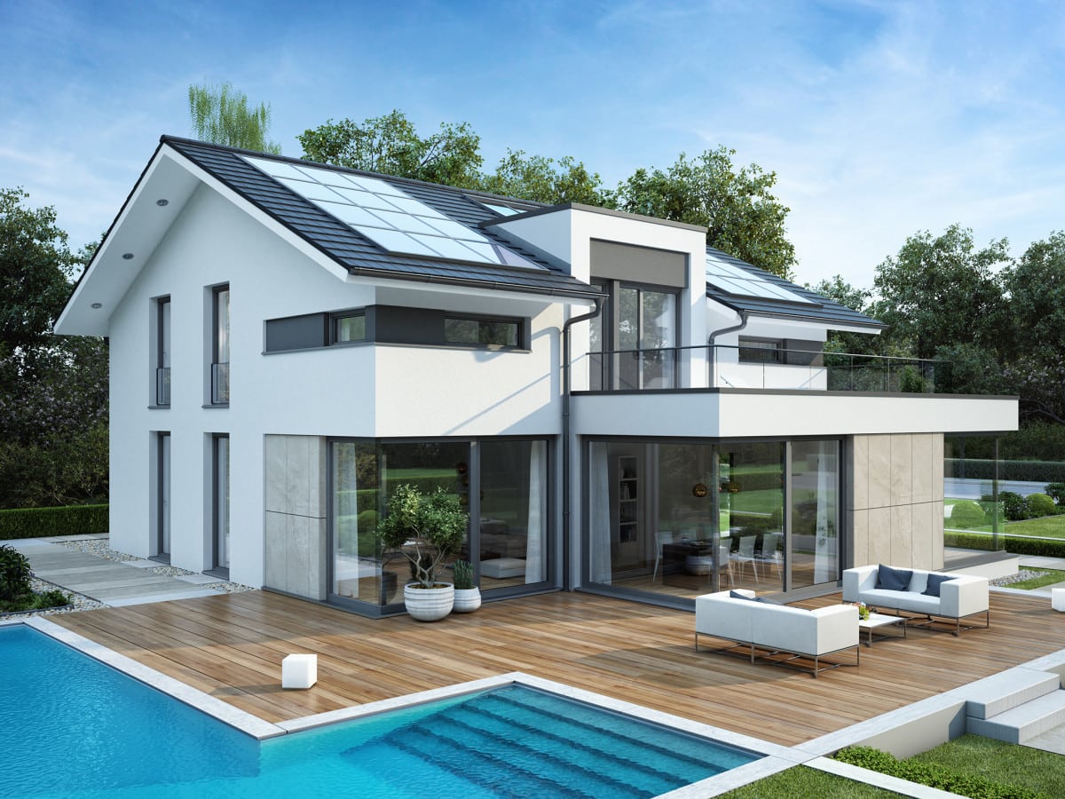 Modernes Haus Design mit Satteldach & Pool Terrasse, 6 Zimmer Grundriss, 260 qm - Fertighaus Bien Zenker CONCEPT-M 211 Mannheim - HausbauDirekt.de