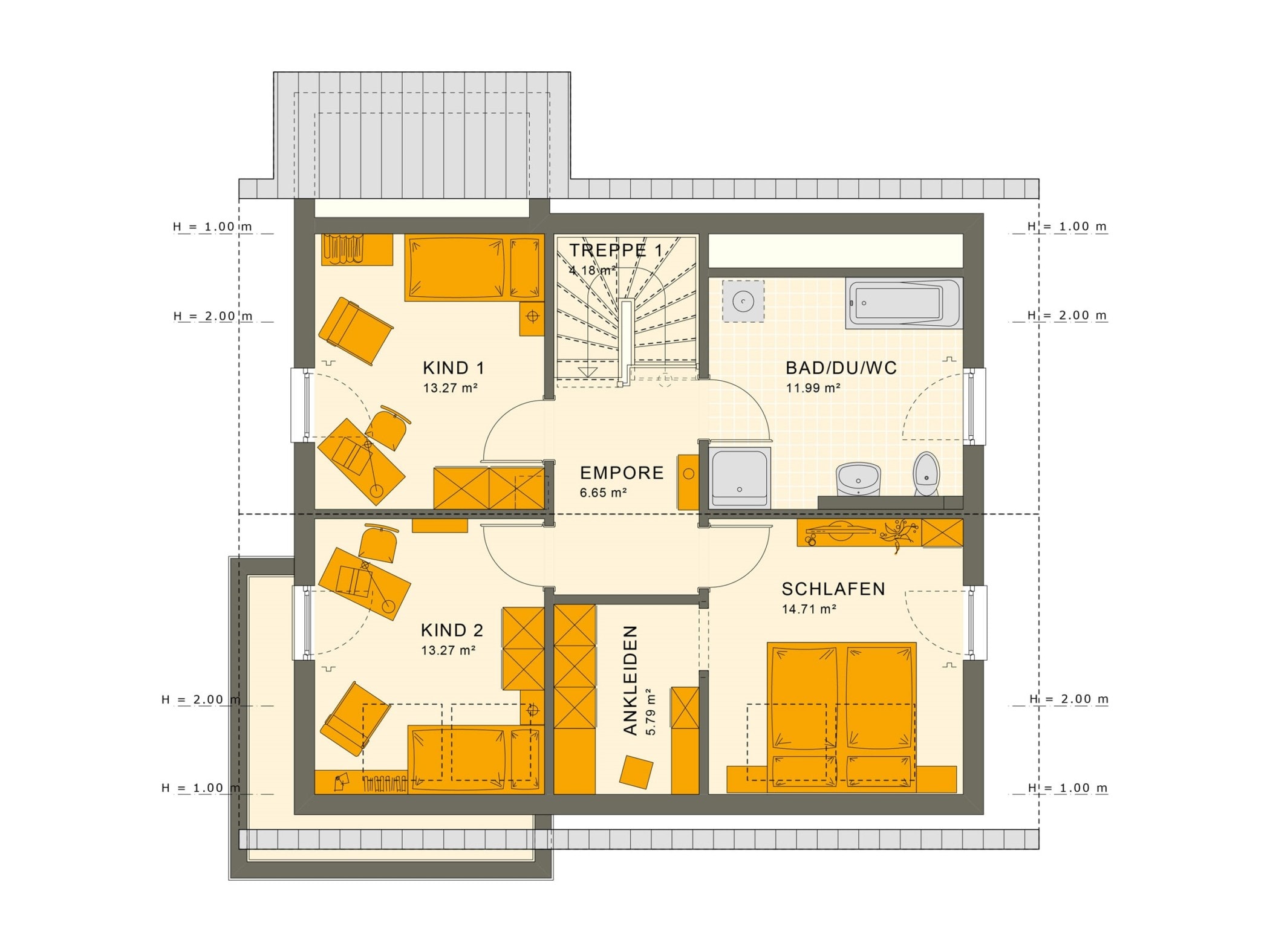 Einfamilienhaus Grundriss Dachgeschoss mit Satteldach - Fertighaus Living Haus SUNSHINE 143 V3 - HausbauDirekt.de