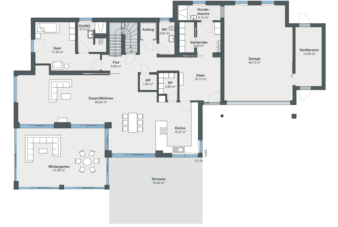 Einfamilienhaus Grundriss Erdgeschoss mit Garage - Luxus Haus WeberHaus Fertighaus - HausbauDirekt.de