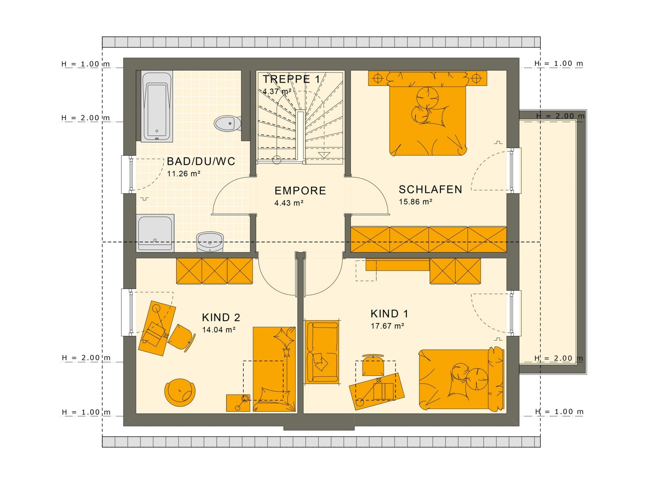 Einfamilienhaus Grundriss Obergeschoss mit Satteldach - Fertighaus Living Haus SUNSHINE 136 V3 - HausbauDirekt.de