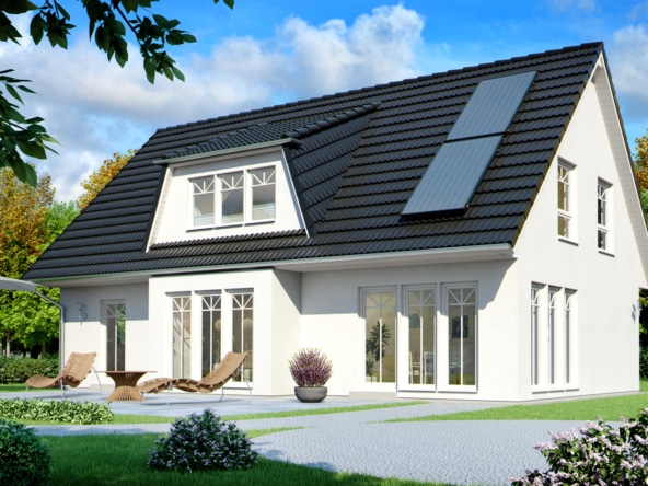 Einfamilienhaus im Landhausstil mit Satteldach Architektur, Erker Anbau & Gaube, 6 Zimmer, 146 qm - Haus bauen Ideen ScanHaus Marlow Fertighaus SH 160 VARIANTE A - HausbauDirekt.de