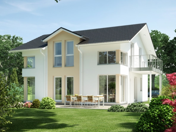 Elegantes Einfamilienhaus klassisch mit Satteldach Architektur, Zwerchgiebel & Balkon - Haus bauen Ideen Bien Zenker Fertighaus EVOLUTION 143 V5 - HausbauDirekt.de
