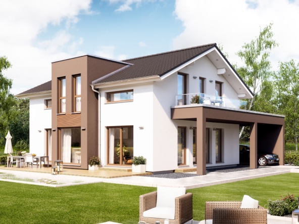 Einfamilienhaus mit Satteldach, Zwerchgiebel & Carport, 5 Zimmer, 165 qm - Haus bauen Ideen Bien Zenker Fertighaus FANTASTIC 162 V5 - HausbauDirekt.de