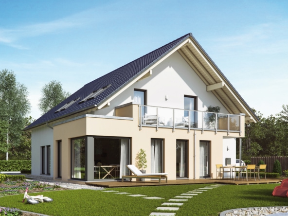 Klassisches Einfamilienhaus mit Einliegerwohnung, Satteldach Architektur, Wintergarten Erker & Balkon - Haus bauen Ideen Fertighaus SOLUTION 230 V2 von Living Haus - HausbauDirekt.de