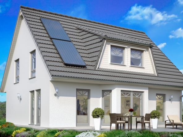 Einfamilienhaus mit Erker, Satteldach & Gaube, 130 qm, 4 Zimmer - Haus bauen Ideen ScanHaus Marlow Fertighaus SH 156 Variante B - HausbauDirekt.de