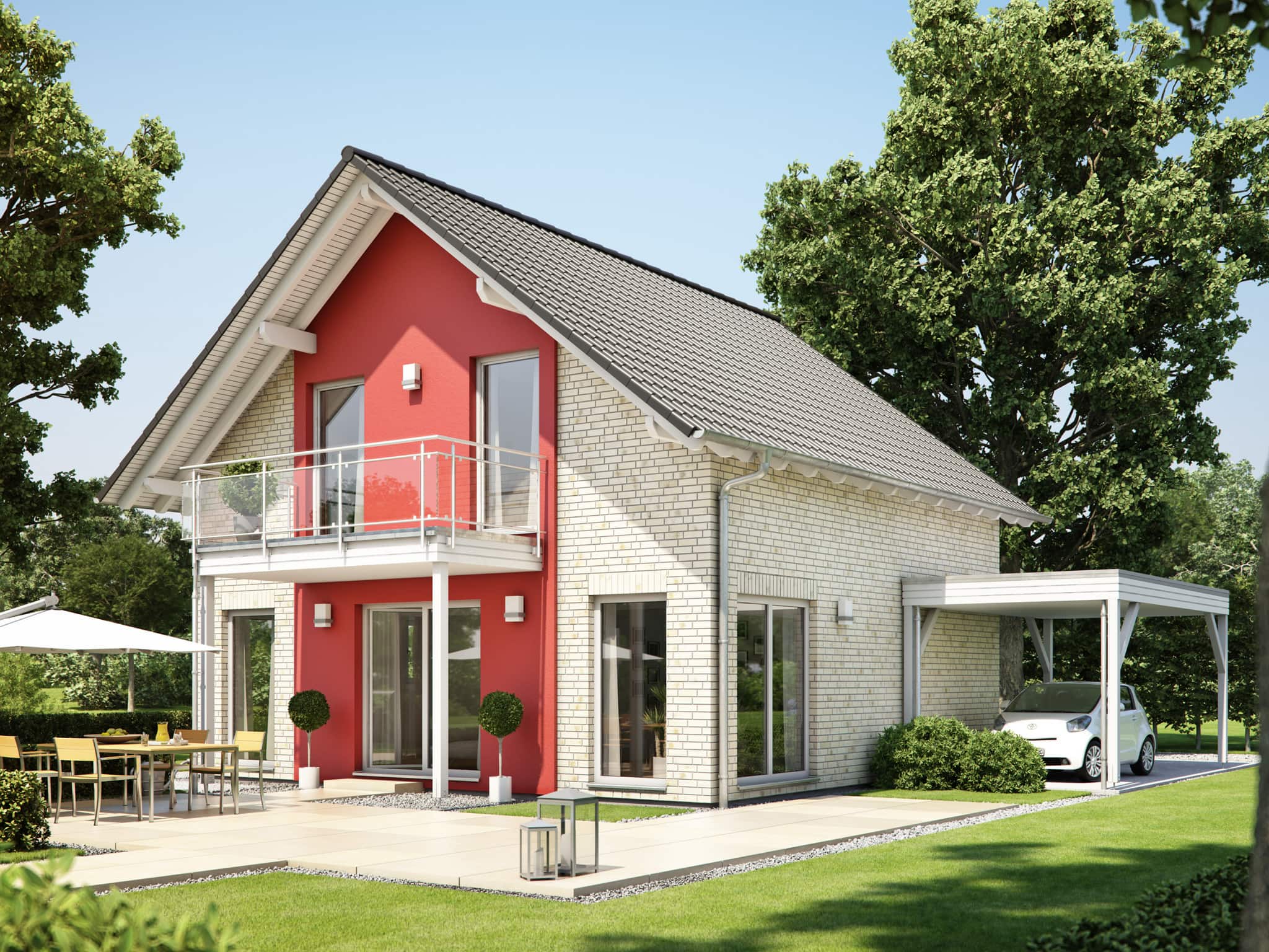 Einfamilienhaus mit Klinker Fassade & Satteldach, 5 Zimmer, 125 qm - Fertighaus Living Haus SUNSHINE 126 V3 - HausbauDirekt.de
