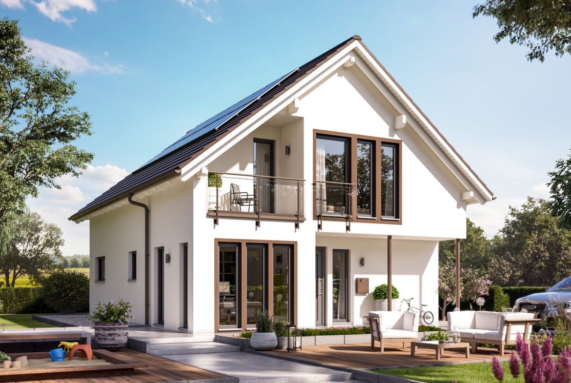 Einfamilienhaus klassisch mit Satteldach, Erker & Balkon, 5 Zimmer, 140 qm - Fertighaus Living Haus SUNSHINE 144 V2 - HausbauDirekt.de