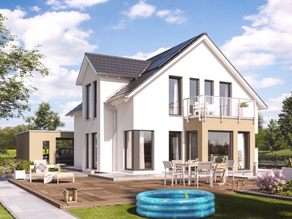 Einfamilienhaus mit Satteldach, Galerie & Carport, 5 Zimmer, 140 qm - Fertighaus Living Haus SUNSHINE 144 V3 - HausbauDirekt.de