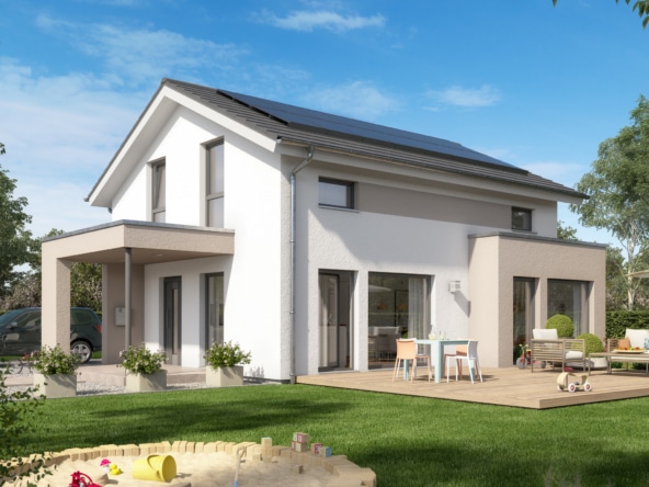 Einfamilienhaus modern mit Satteldach & Erker - Fertighaus Living Haus SUNSHINE 125 V5 - HausbauDirekt.de