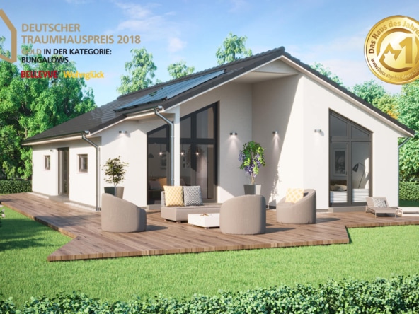 Fertighaus Bungalow modern mit Satteldach, 4 Zimmer Grundriss, 130 qm - ScanHaus Marlow Haus SH 147 B - HausbauDirekt.de