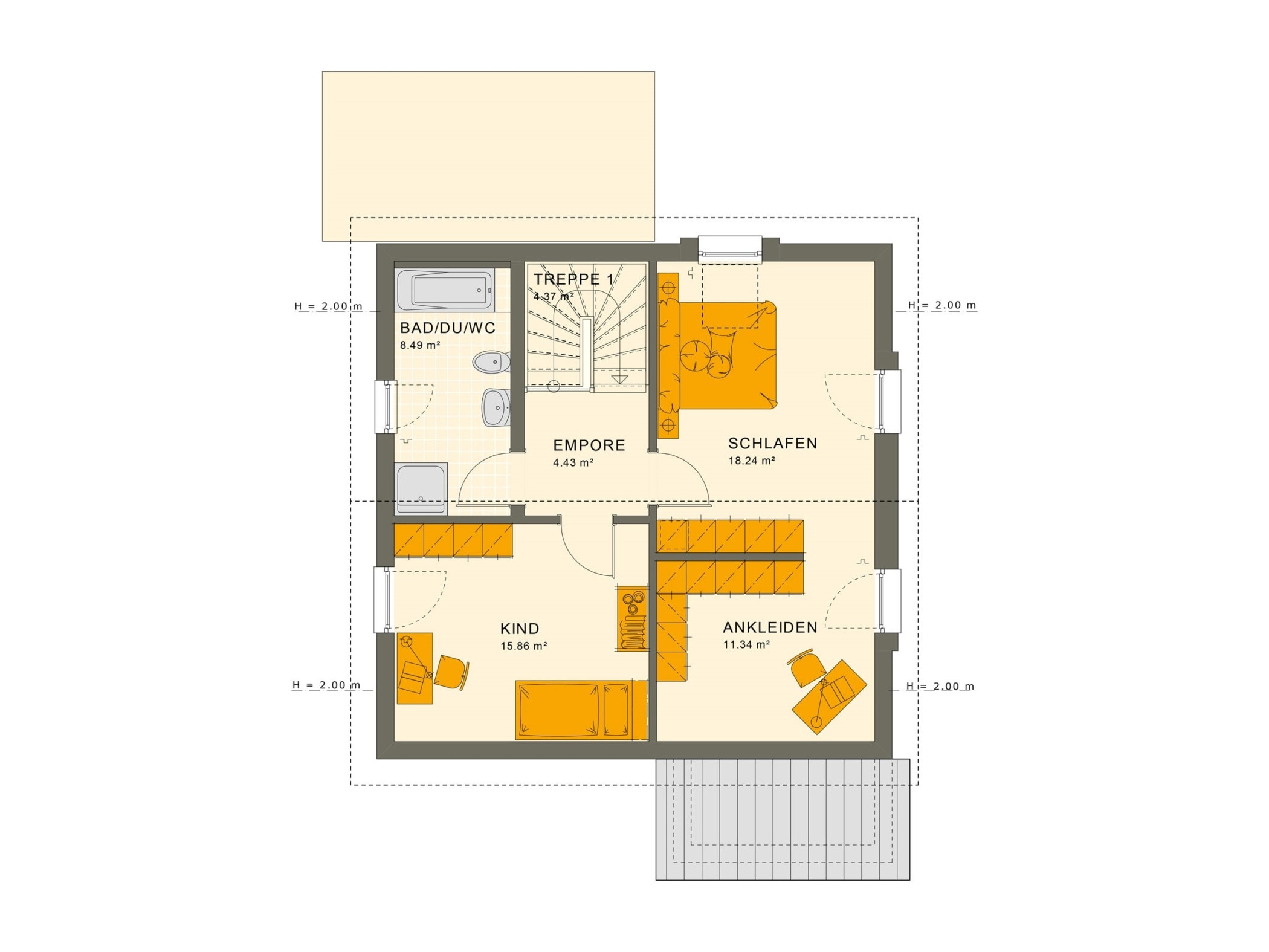 Fertighaus Grundriss Obergeschoss mit Satteldach, 5 Zimmer, 125 qm - Einfamilienhaus Living Haus SUNSHINE 126 V4 - HausbauDirekt.de