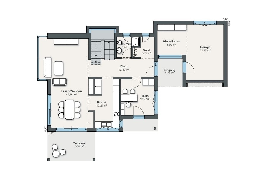 Grundriss Stadtvilla mit Garage, Erdgeschoss - Haus Pläne WeberHaus Fertighaus City Life Haus 250 - HausbauDirekt,de