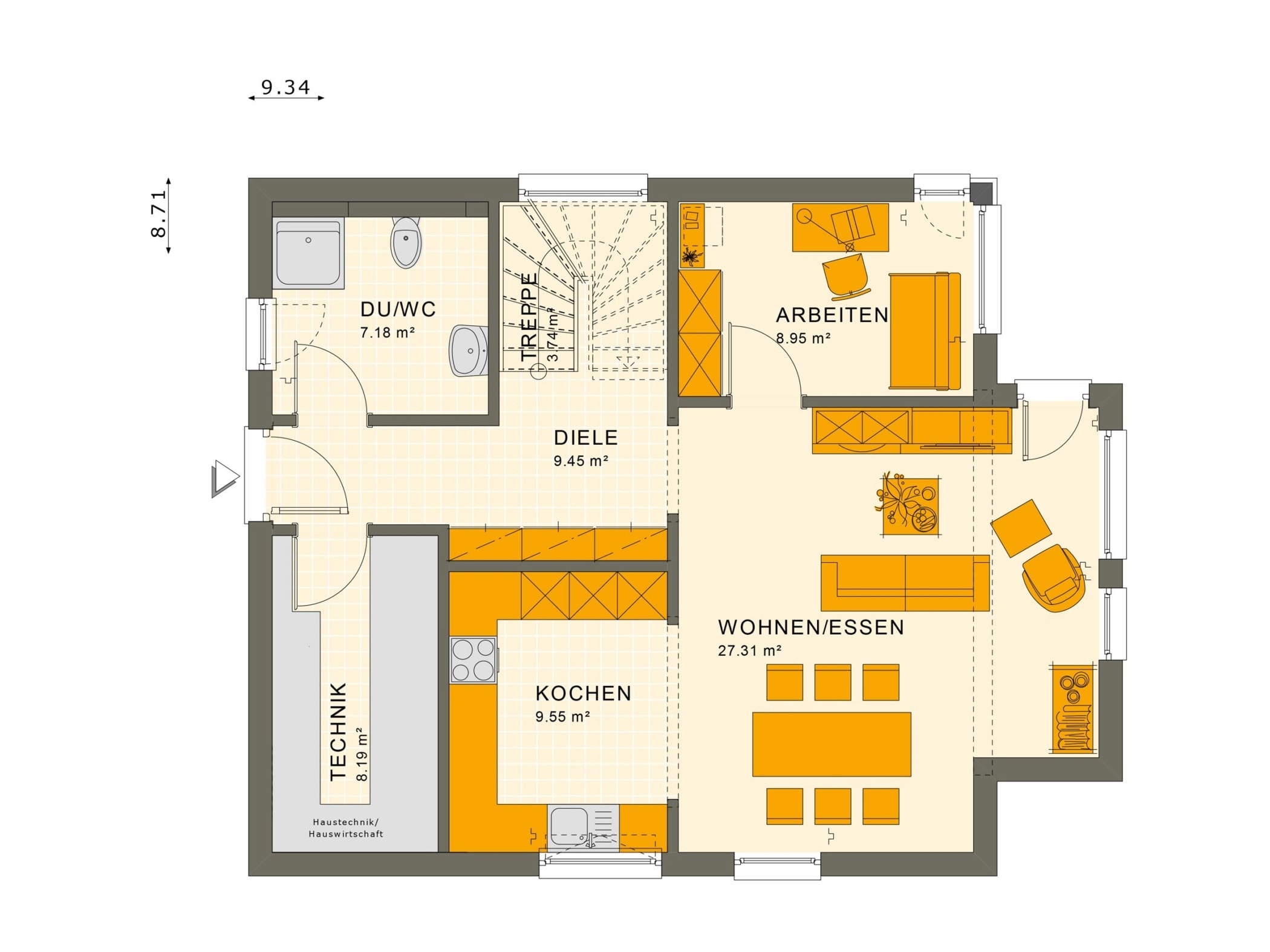 Fertighaus Stadtvilla Grundriss quadratisch mit Erker, 5 Zimmer, 135 qm - Living Haus SUNSHINE 136 V7 - HausbauDirekt.de