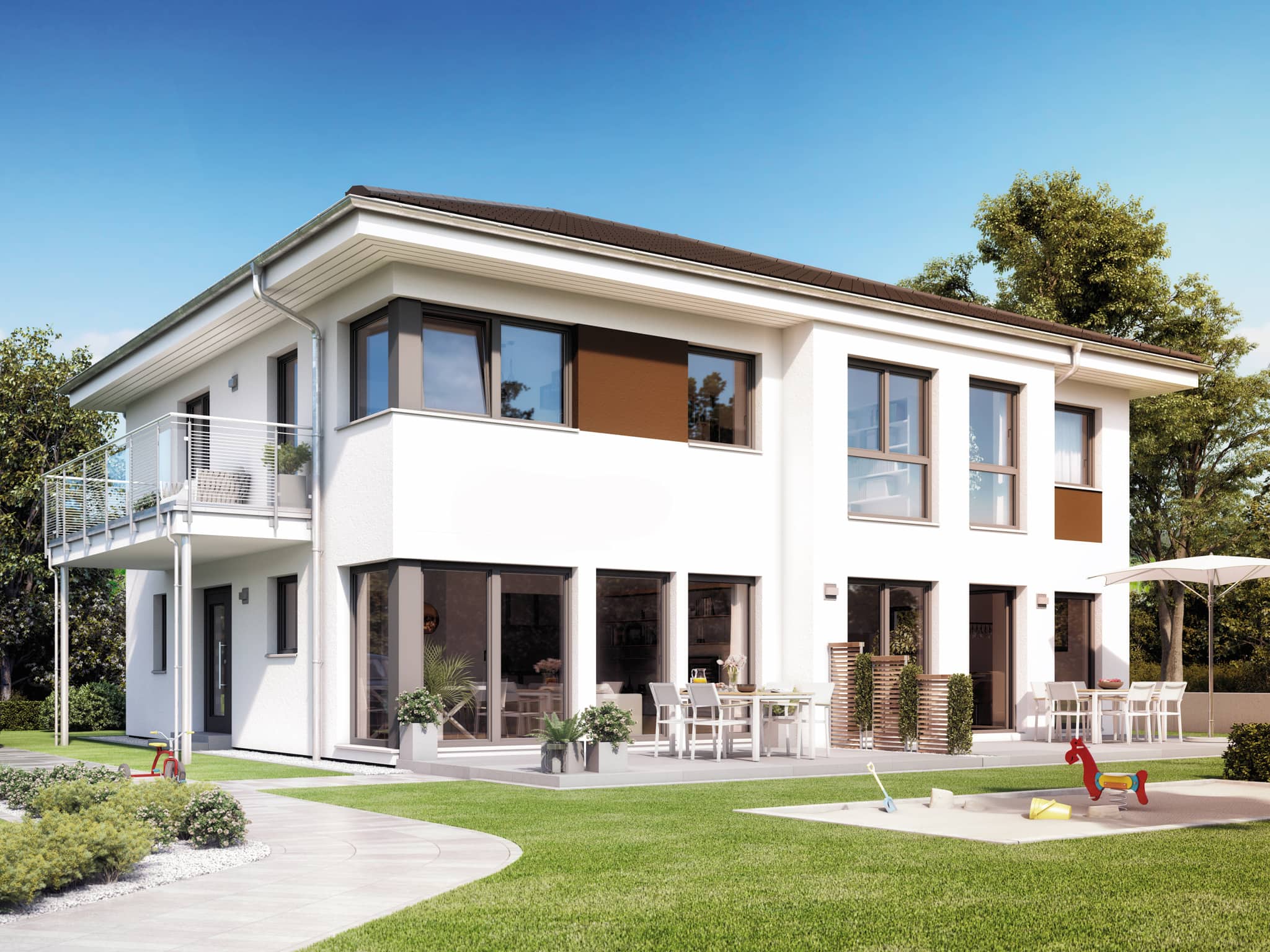 Fertighaus Stadtvilla mit Einliegerwohnung & Walmdach Architektur - Haus bauen Ideen Einfamilienhaus SOLUTION 230 V6 von Living Haus - HausbauDirekt.de