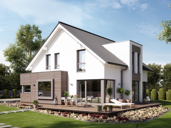 Einfamilienhaus modern mit Satteldach, Erker & Zwerchgiebel, 160 qm, 5 Zimmer - Haus bauen Ideen Bien Zenker Fertighaus FANTASTIC 161 V2 - HausbauDirekt.de