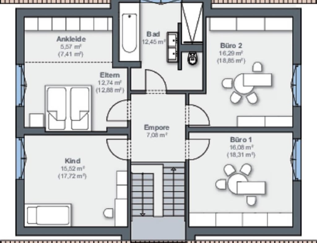 Einfamilienhaus Grundriss Dachgeschoss mit Satteldach - Haus bauen Design Ideen WeberHaus Fertighaus Generation 5.5 Haus 300 - HausbauDirekt.de