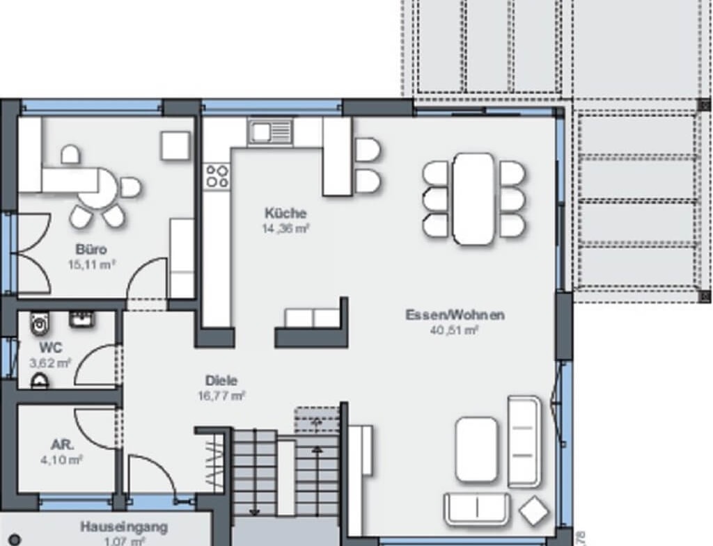 Einfamilienhaus Grundriss Erdgeschoss rechteckig - Haus bauen Design Ideen WeberHaus Fertighaus Generation 5.5 Haus 300 - HausbauDirekt.de