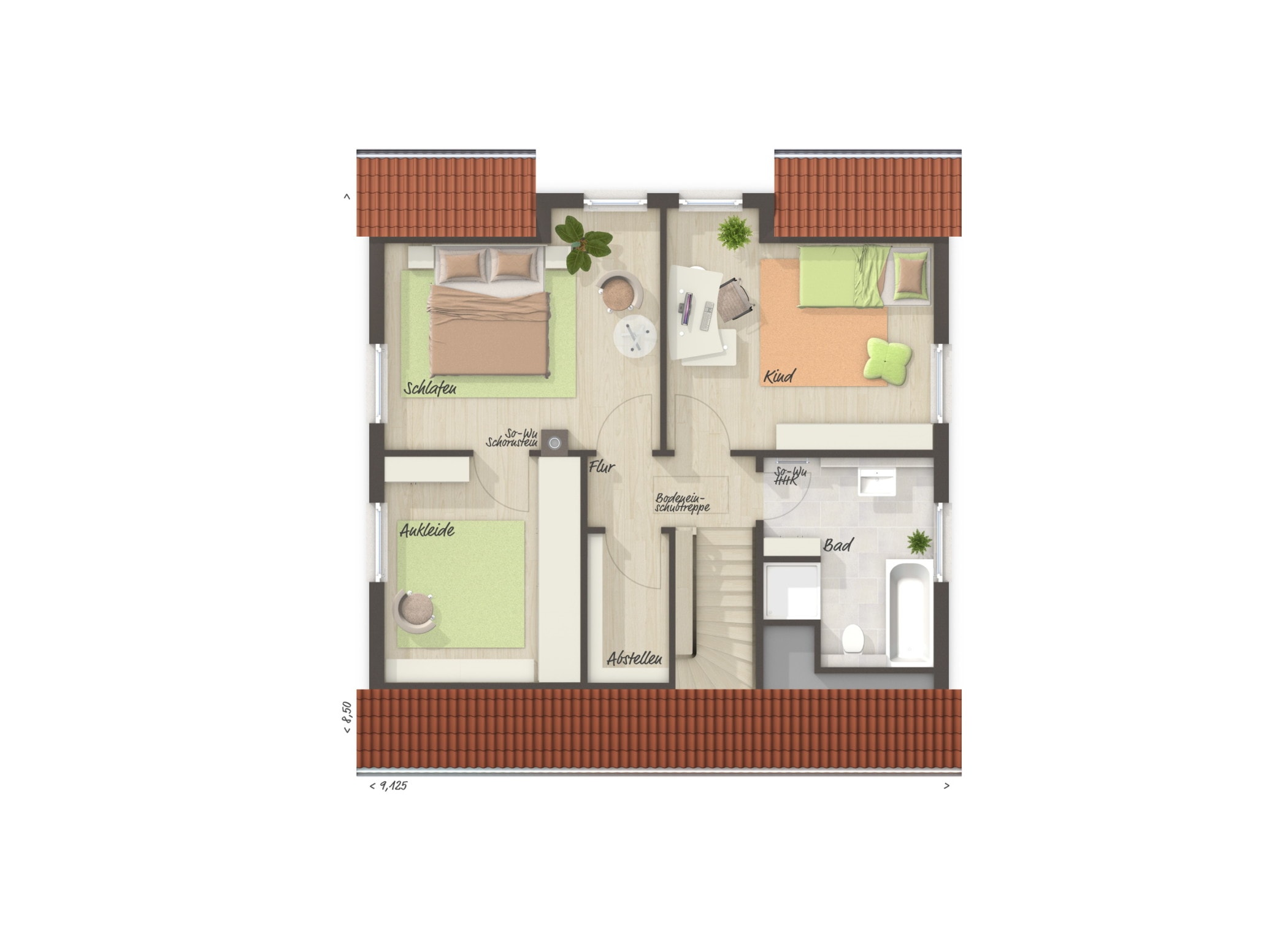 Grundriss Einfamilienhaus Dachgeschoss mit Ankleide & Abstellraum - Massivhaus von Town Country Haus Flair 113 - HausbauDirekt.de