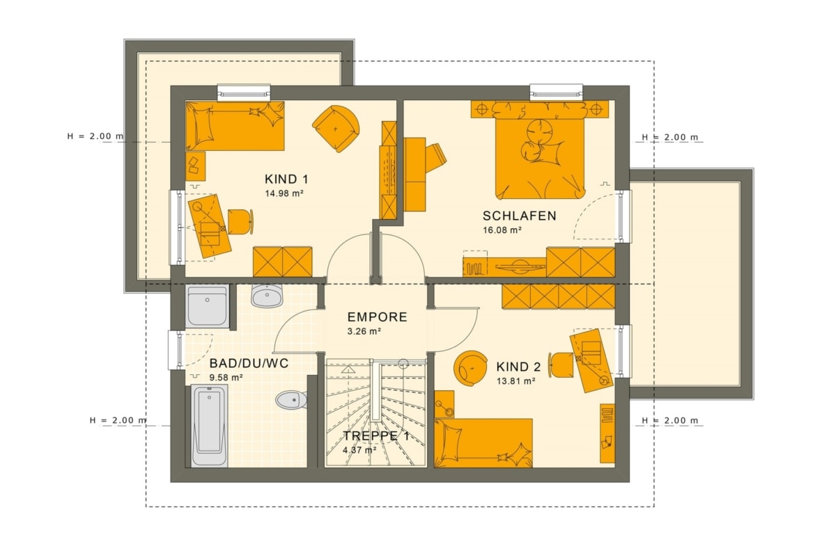 Grundriss Einfamilienhaus Obergeschoss mit Satteldach - Fertighaus Living Haus SUNSHINE 125 V5 - HausbauDirekt.de