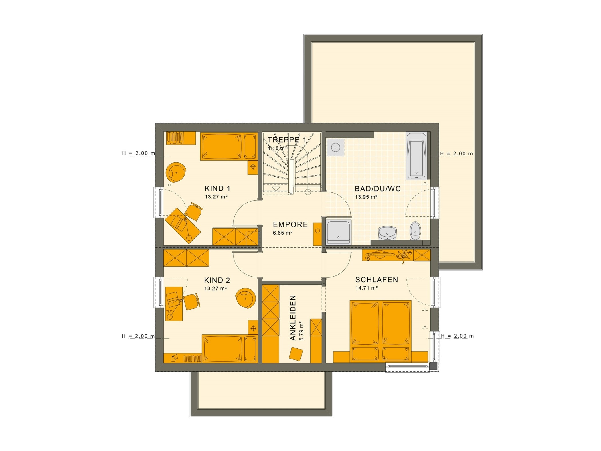 Einfamilienhaus Grundriss Obergeschoss mit Satteldach, 5 Zimmer, 145 qm - Living Haus Fertighaus SUNSHINE 143 V5 - HausbauDirekt.de