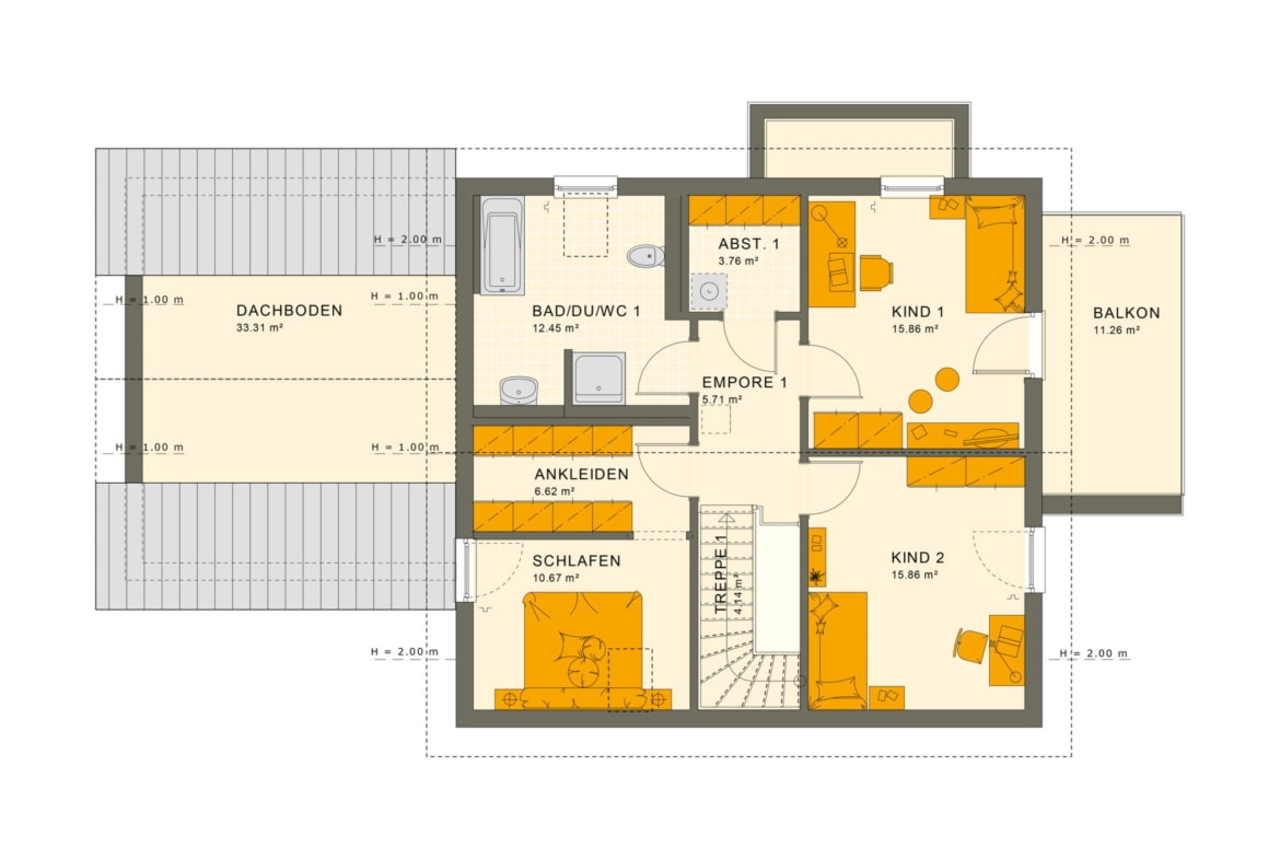 Grundriss Einfamilienhaus mit Einliegerwohnung Dachgeschoss, 7 Zimmer, 180 qm - Fertighaus schlüsselfertig bauen Ideen Living Haus SOLUTION 183 V4 - HausbauDirekt.de