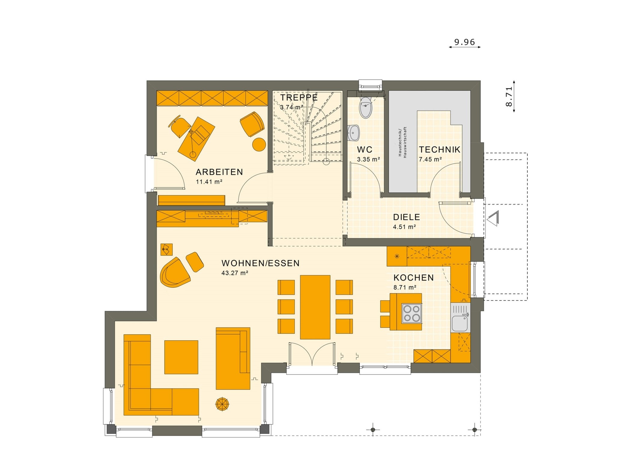 Grundriss Stadtvilla Erdgeschoss mit Erker, 5 Zimmer, 145 qm - Fertighaus bauen Ideen Living Haus SUNSHINE 143 V6 - HausbauDirekt.de