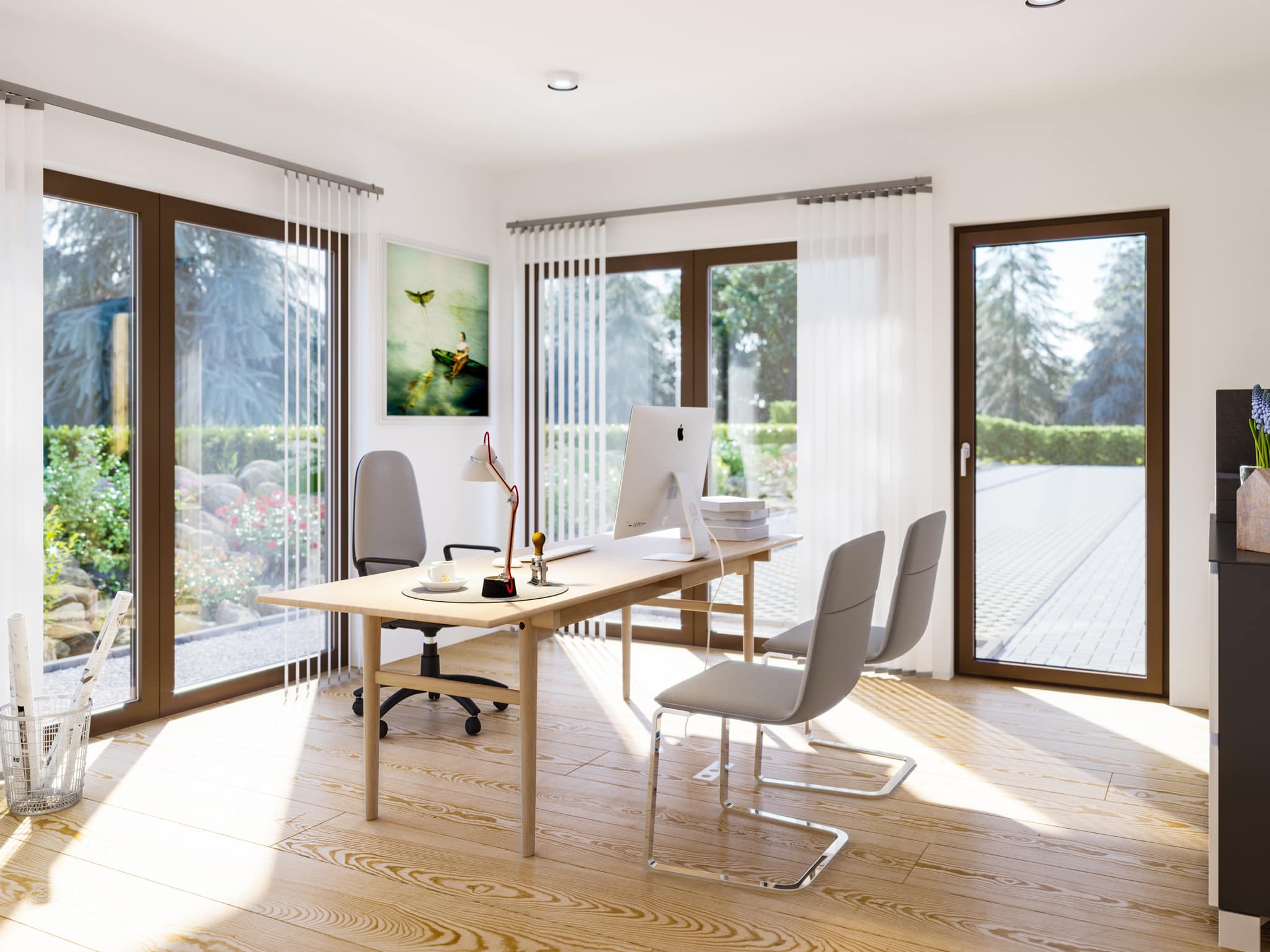 Home Office - Ideen Inneneinrichtung Fertighaus Living Haus SUNSHINE 144 V3 - HausbauDirekt.de