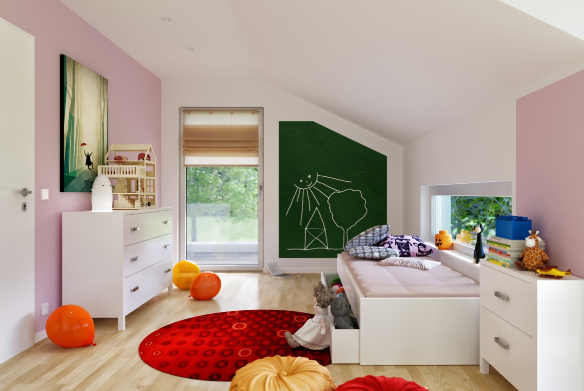 Kinderzimmer Ideen mit Dachschräge - Haus Inneneinrichtung modern Bien Zenker Fertighaus FANTASTIC 162 V2 - HausbauDirekt.de