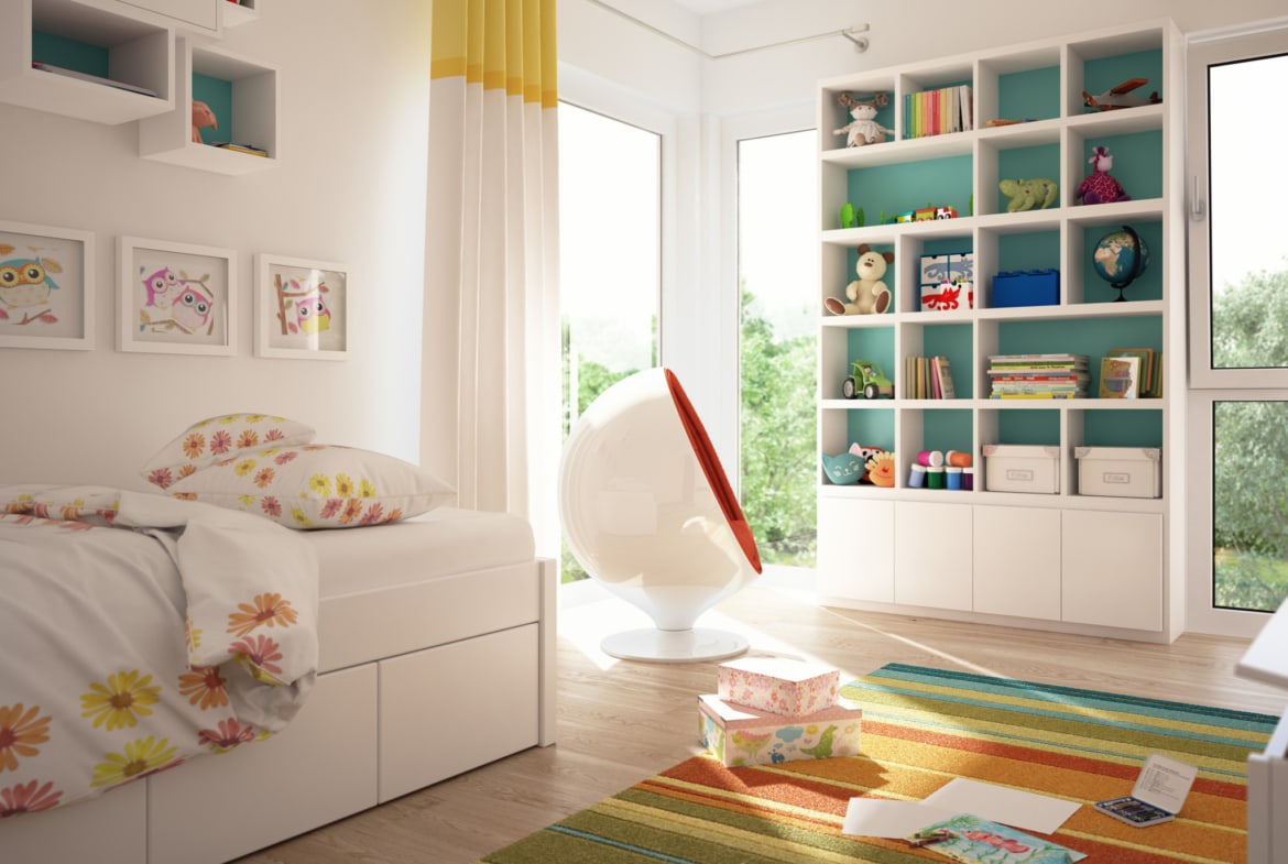 Kinderzimmer Ideen modern weiss - Inneneinrichtung Wohnideen Fertighaus Stadtvilla SUNSHINE 113 V8 von Living Haus - HausbauDirekt.de