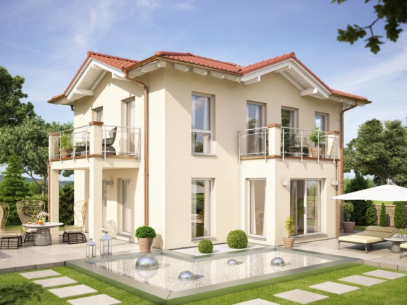 Fertighaus Stadtvilla mit Wintergarten Erker & Balkon im mediterranen Stil - Haus bauen Ideen Einfamilienhaus EVOLUTION 122 V10 von Bien Zenker - HausbauDirekt.de