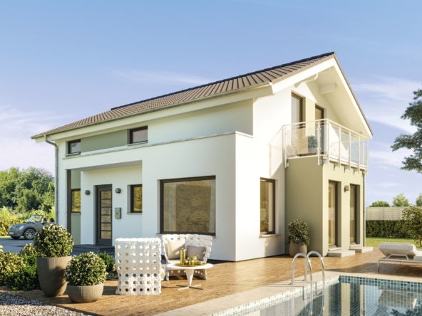 Modernes Haus Design mit Satteldach Architektur & Erker mit Balkon, 5 Zimmer, 120 qm - Einfamilienhaus bauen Ideen Bien Zenker Fertighaus EDITION 123 V4 - HausbauDirekt.de