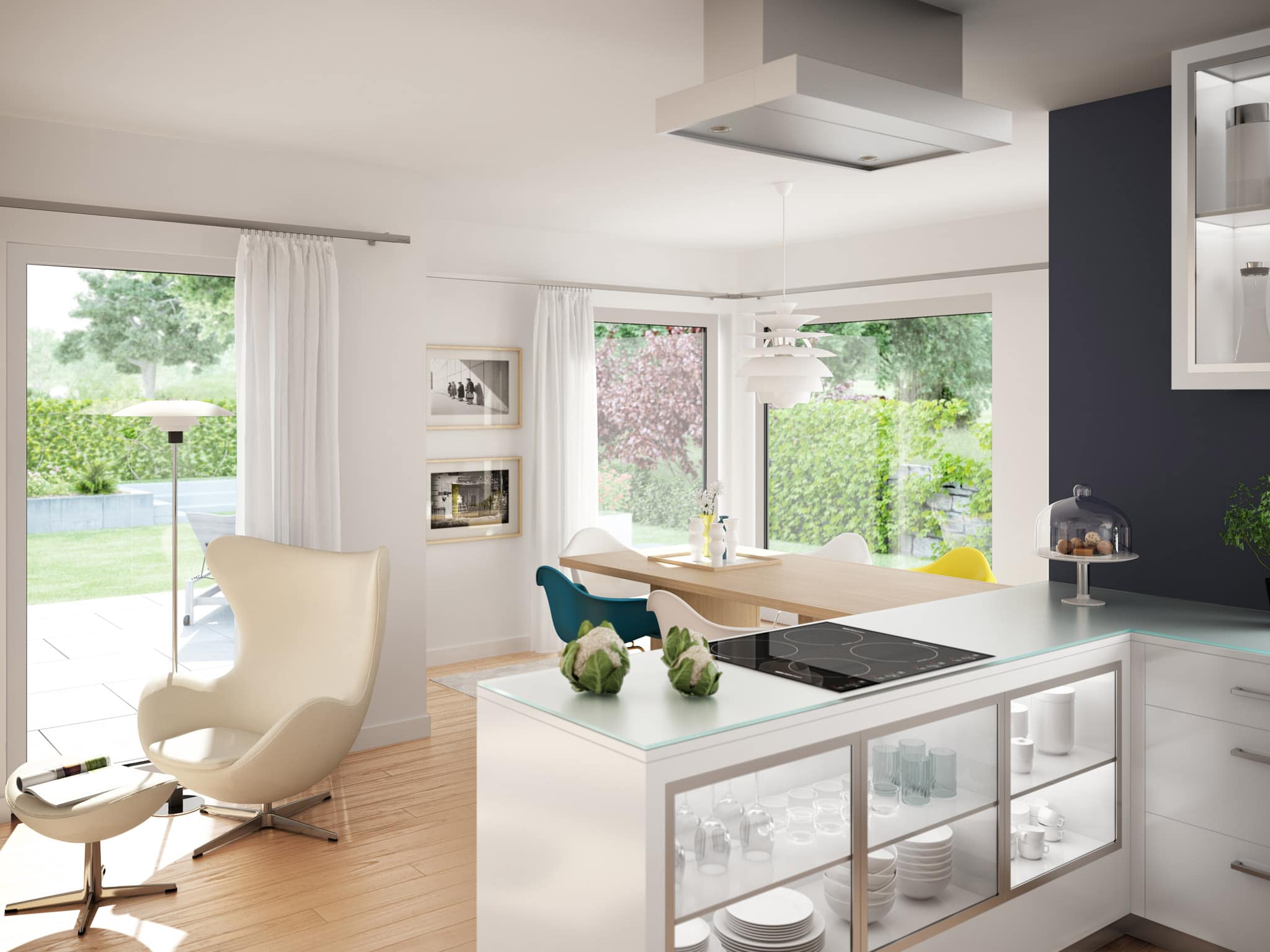 Offene Küche modern mit Essbereich - Ideen Inneneinrichtung Haus EVOLUTION 124 V4 von Bien Zenker - HausbauDirekt.de