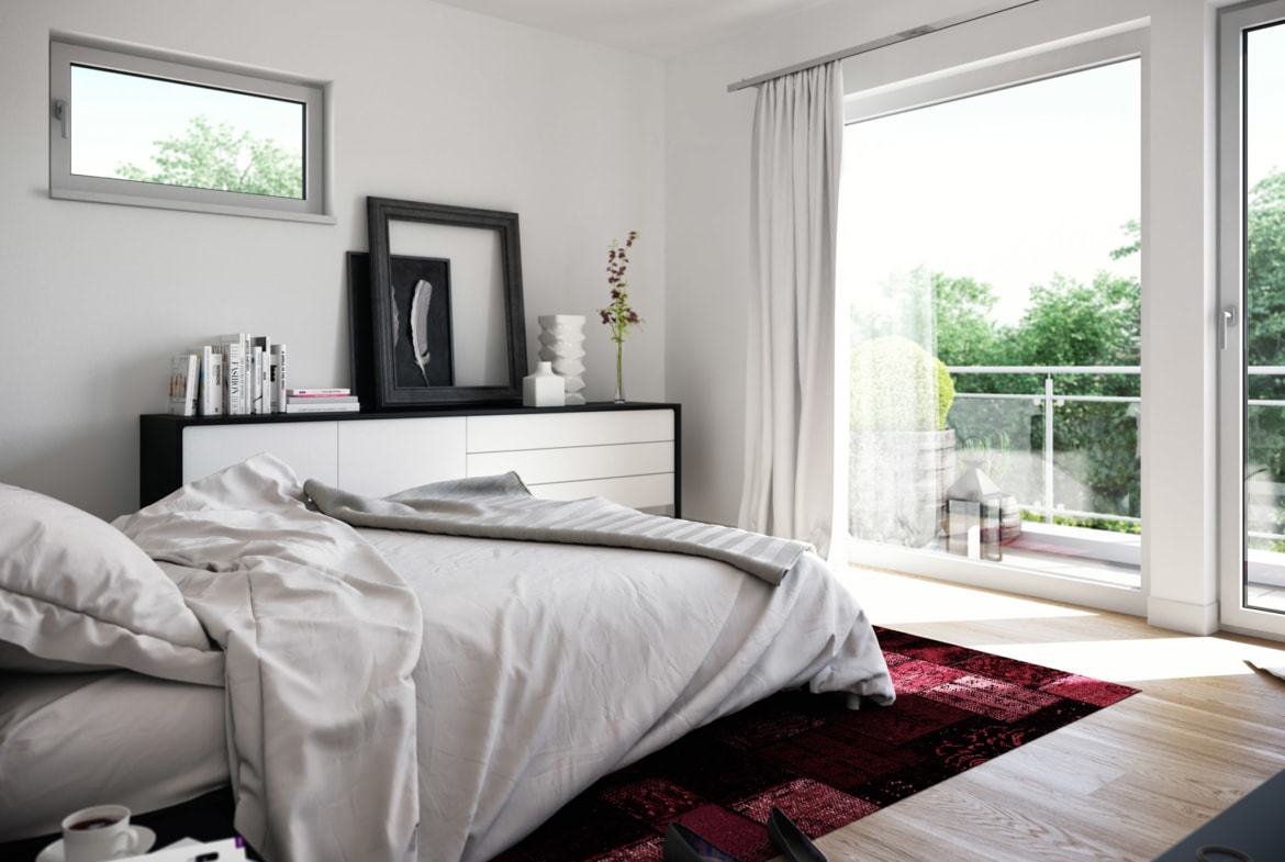 Schlafzimmer - Einrichtung Ideen Fertighaus Living Haus SUNSHINE 136 V6 - HausbauDirekt.de