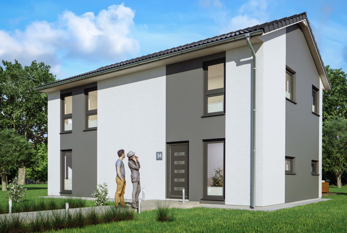 Schmales Haus mit Satteldach Architektur, 123 qm, 5 Zimmer - Fertighaus schlüsselfertig bauen Ideen ScanHaus Marlow Einfamilienhaus SH-127-S-Variante-A - HausbauDirekt.de