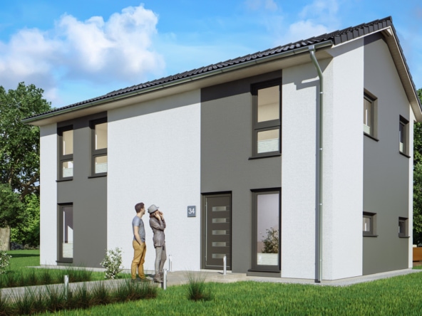 Schmales Haus mit Satteldach Architektur, 123 qm, 5 Zimmer - Fertighaus schlüsselfertig bauen Ideen ScanHaus Marlow Einfamilienhaus SH-127-S-Variante-A - HausbauDirekt.de