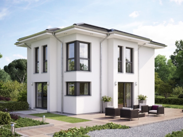 Fertighaus Stadtvilla Neubau modern mit Walmdach - Haus bauen Ideen Einfamilienhaus EVOLUTION 122 V9 von Bien Zenker - HausbauDirekt.de