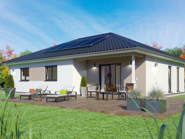 Winkelbungalow mit Walmdach Architektur, 4 Zimmer, 110 qm - ScanHaus Marlow Fertighaus Bungalow SH 117 B Variante A - HausbauDirekt.de