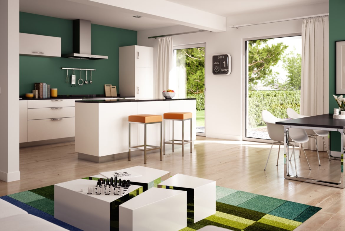 Wohnküche Ideen - Inneneinrichtung Fertighaus SOLUTION 204 V8 von Living Haus - HausbauDirekt.de