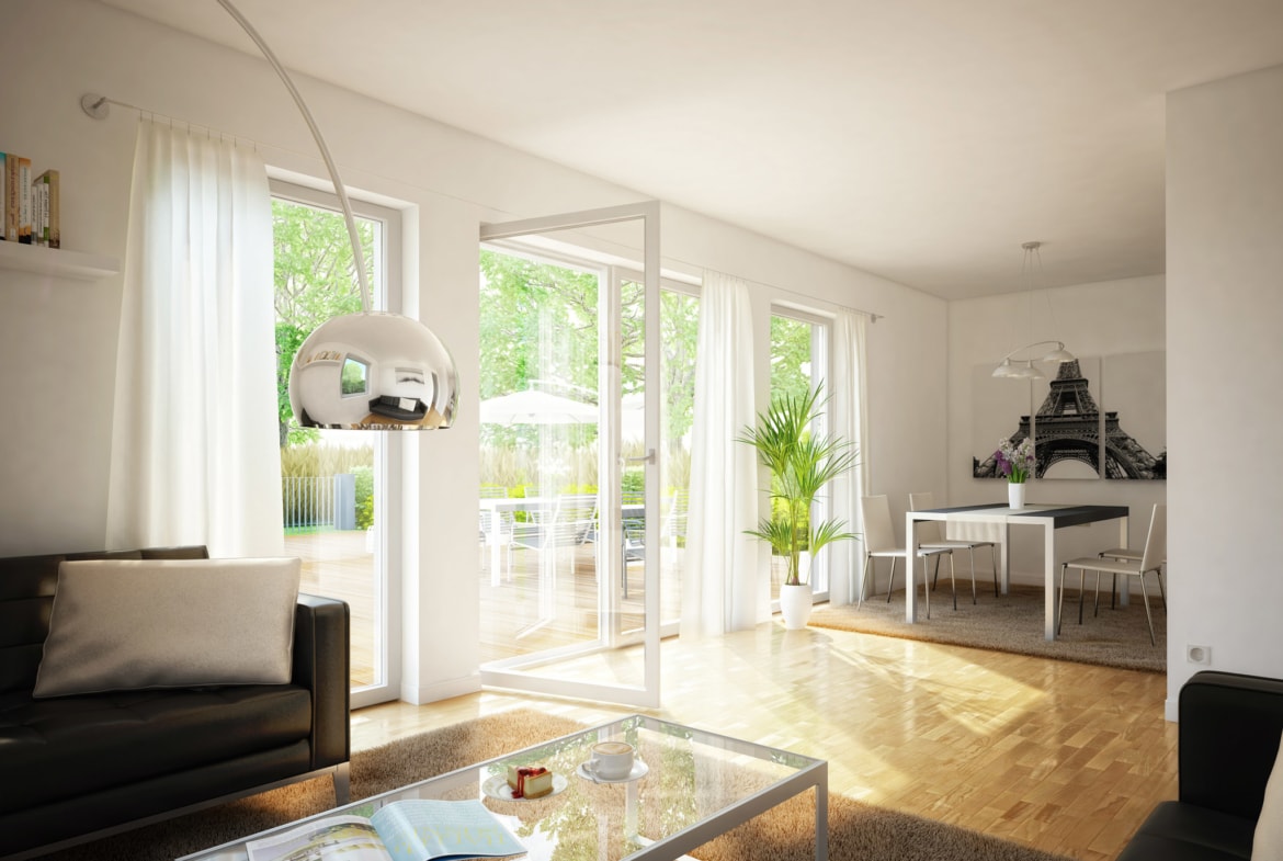 Modernes Wohnzimmer mit Essbereich - Wohnideen Inneneinrichtung Einfamilienhaus EVOLUTION 124 V3 von Bien Zenker - HausbauDirekt.de