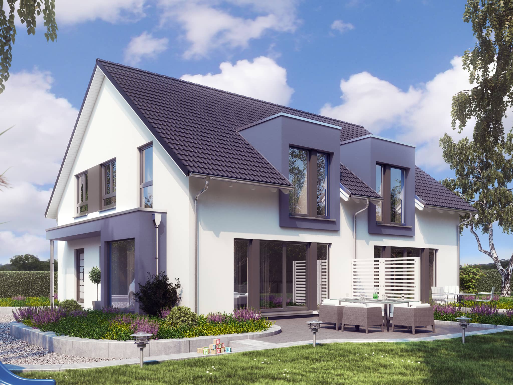 Modernes Doppelhaus & Zweifamilienhaus nebeneinander - Haus bauen Ideen Fertighaus SOLUTION 242 V3 von Living Haus - HausbauDirekt.de