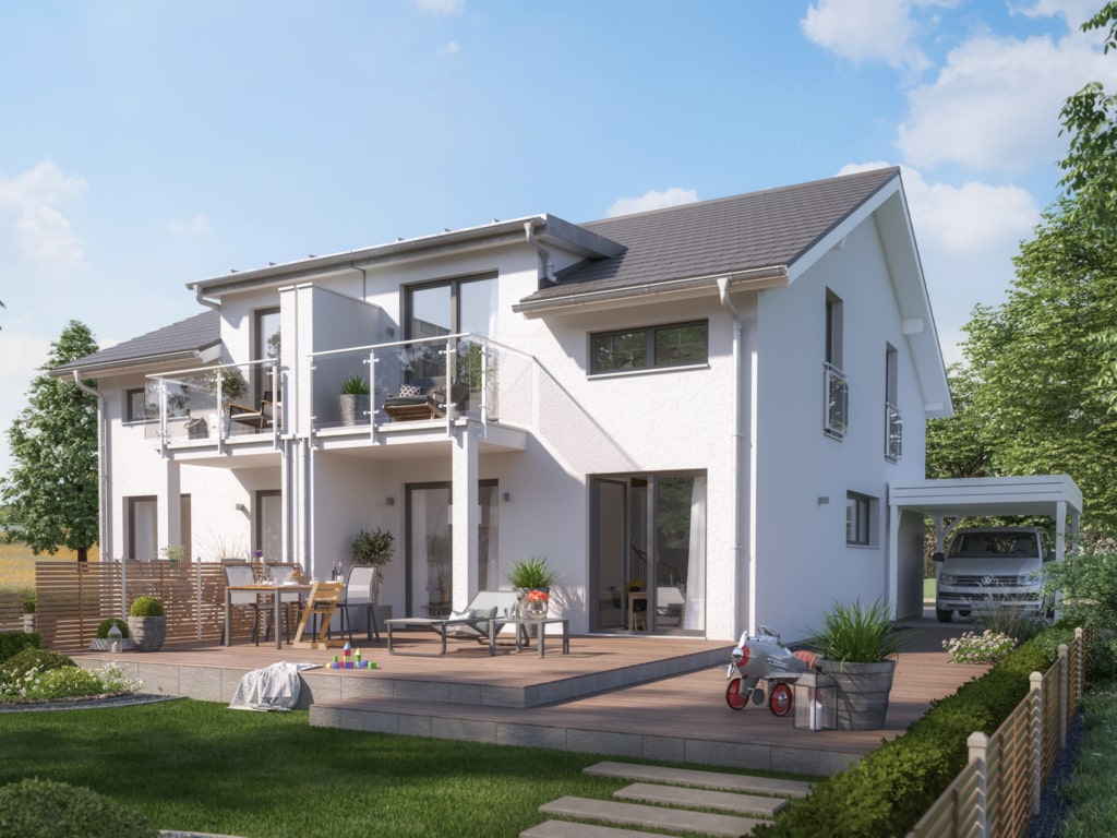 Doppelhaus mit Balkon und Carport SOLUTION 125 L V3