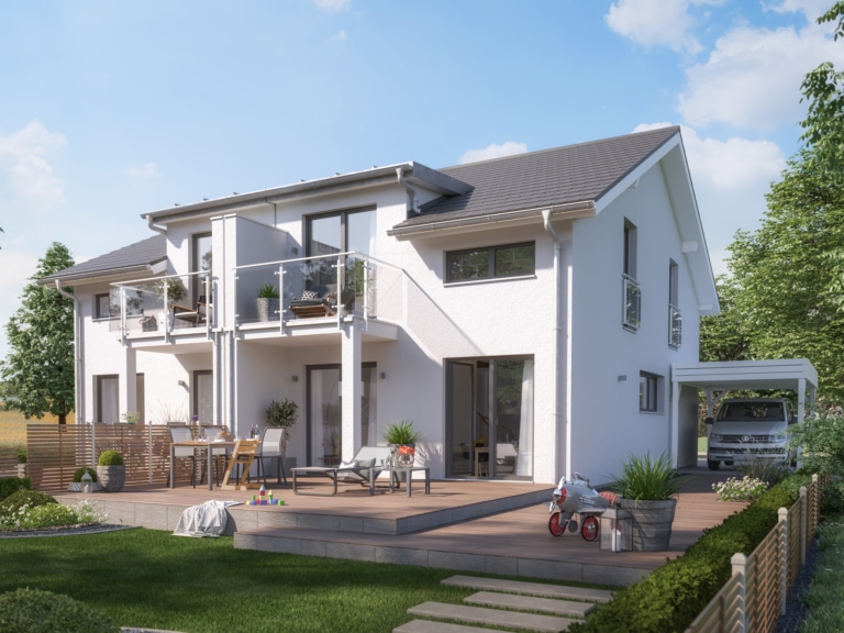 Doppelhaus mit Balkon und Carport SOLUTION 125 L V3