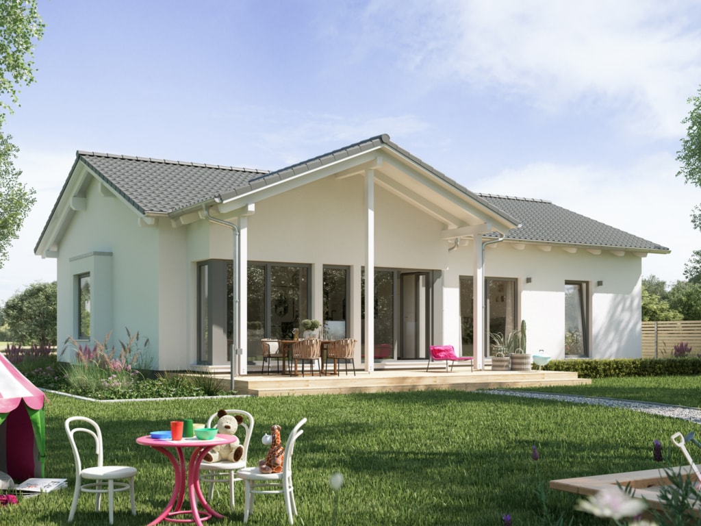 Schicker Bungalow SOLUTION 110 V2 mit überdachter Terrasse