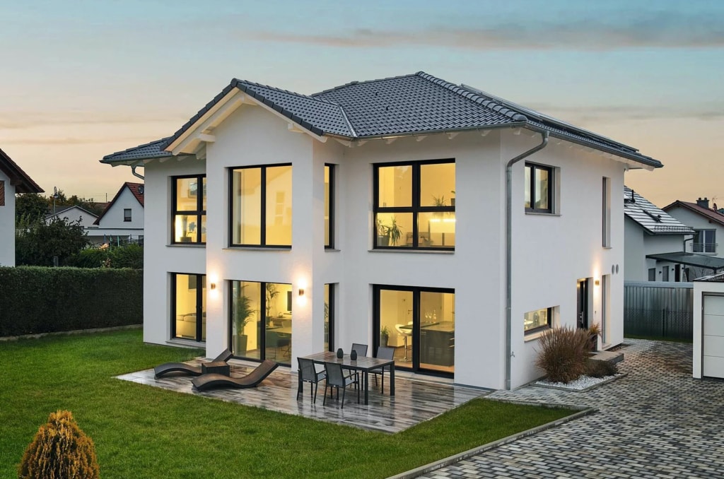 Stilvolle Stadtvilla modern mit Walmdach