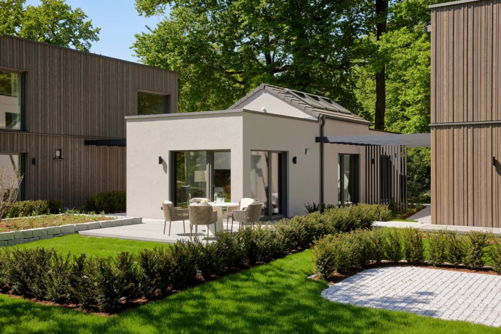 Minihaus Bungalow OPTION mit partiellem Satteldach